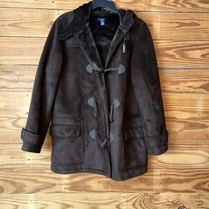 Chaps Dark Brown Toggle Coat with Hood